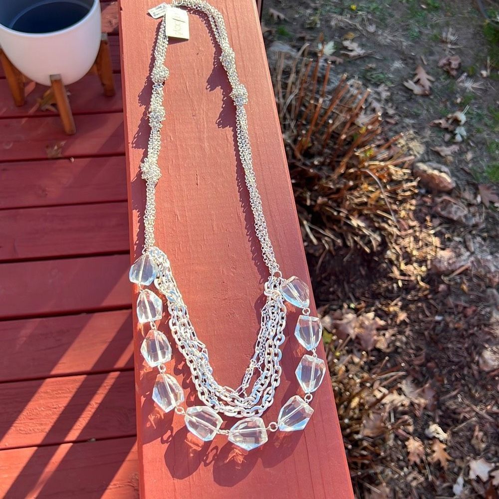 Trend 36” Long Clear Chunky Beaded Statement Layered Silver Tone Necklace